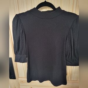Free People Black Puff Sleeve Knit Top